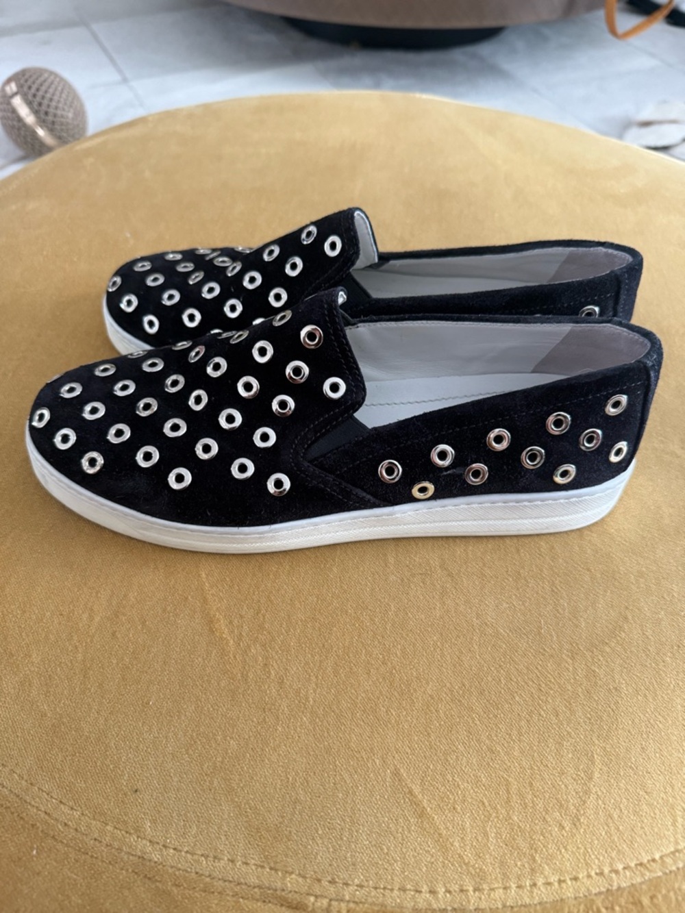 Prada Black Suede Slip-On Sneakers with Silver Eyelets - Picture 7 of 8